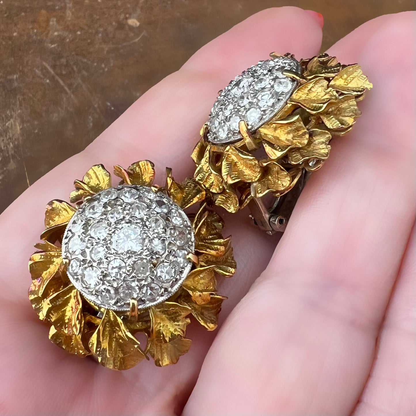 Pair of gold and diamond earrings from the 1950s and 1960s