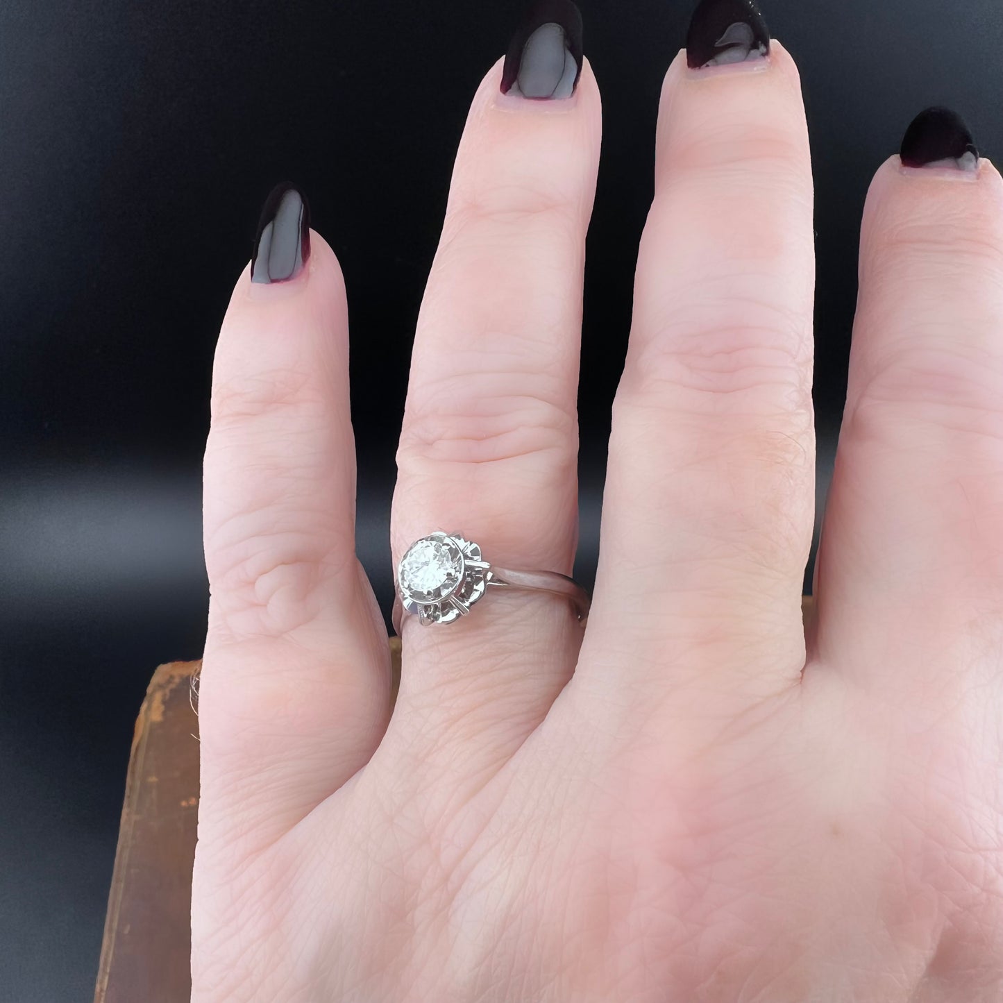 1940s White Gold Ring with Old European Cut Diamond