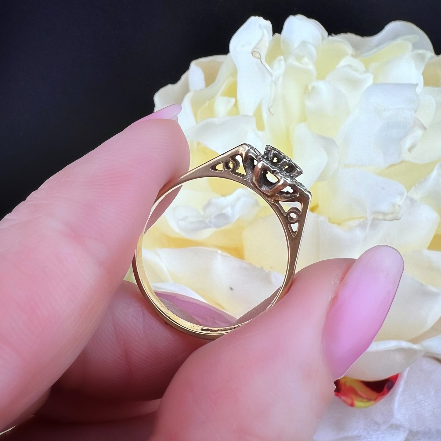 Anello vintage a margherita o stella con diamanti – Birmingham, 1980