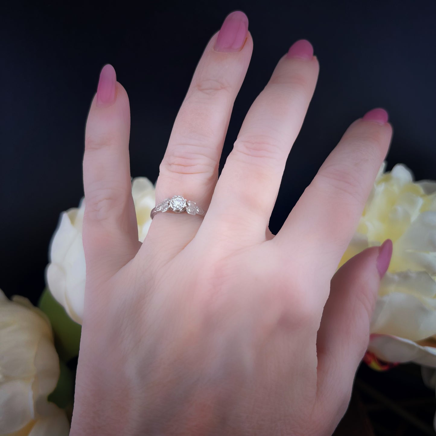 Platin- und Altmine-Diamantring aus dem frühen 20. Jahrhundert