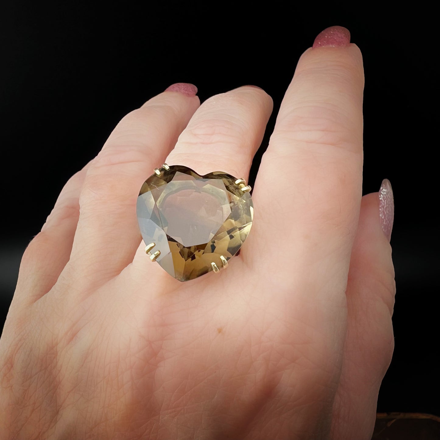Vintage 1960s Cocktail Ring with Heart-Shaped Smoky Topaz