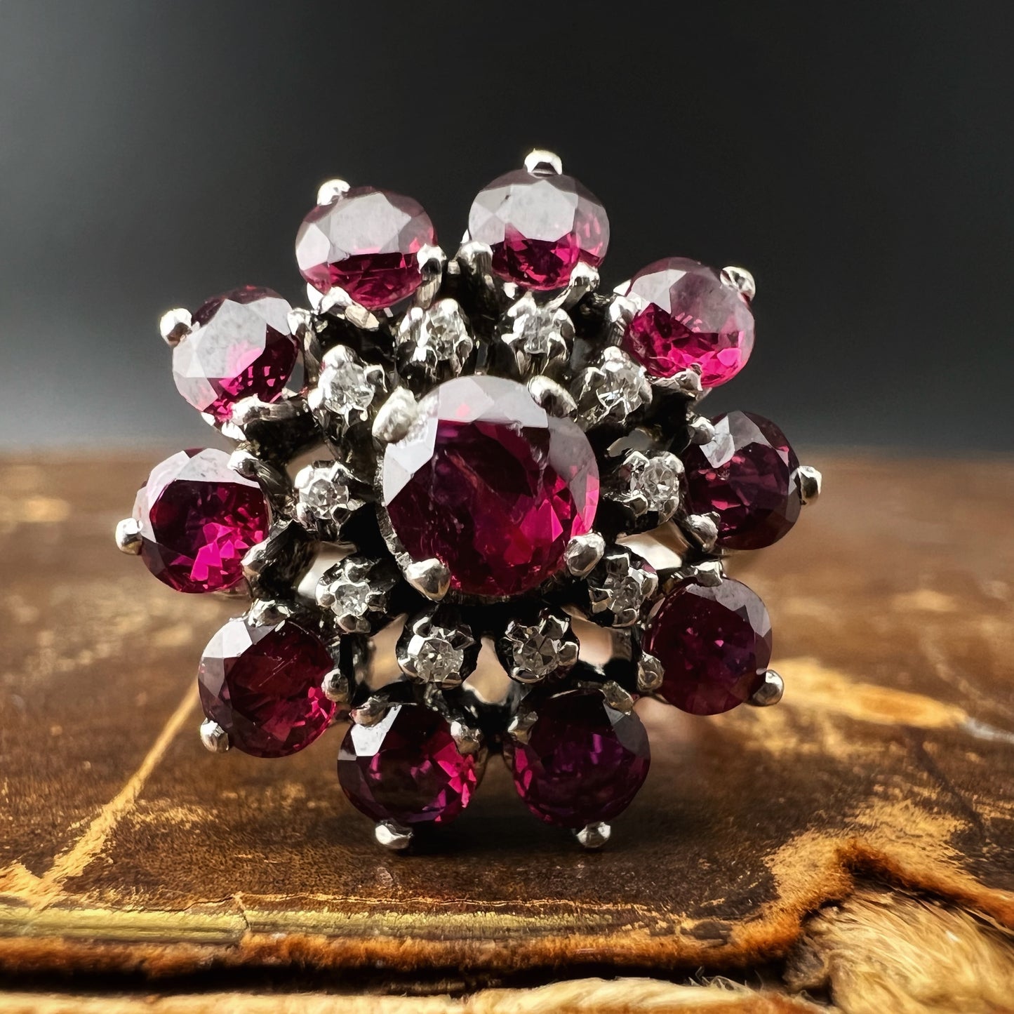 18K gold natural ruby and diamond daisy ring