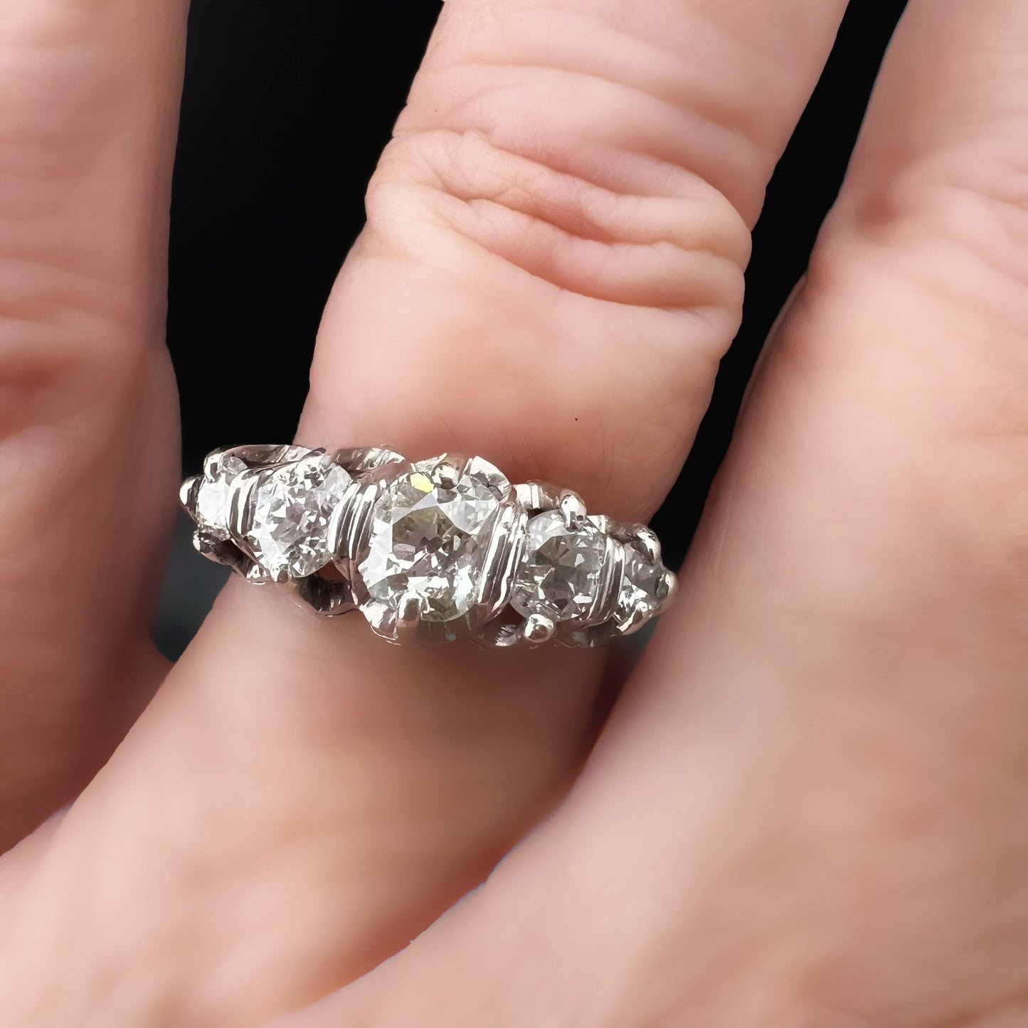 Wedding ring with five old mine diamonds, total estimated 1 ct