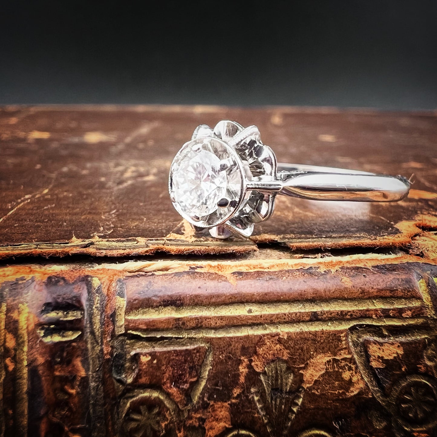1940s White Gold Ring with Old European Cut Diamond