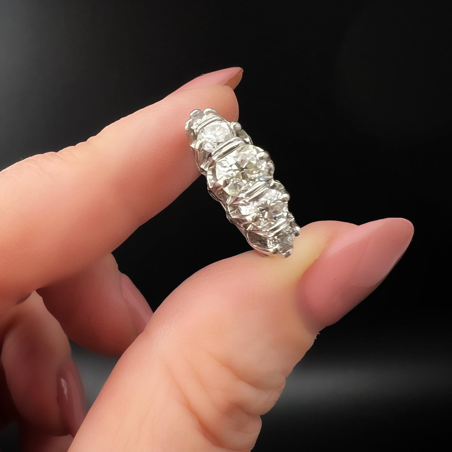 Wedding ring with five old mine diamonds, total estimated 1 ct