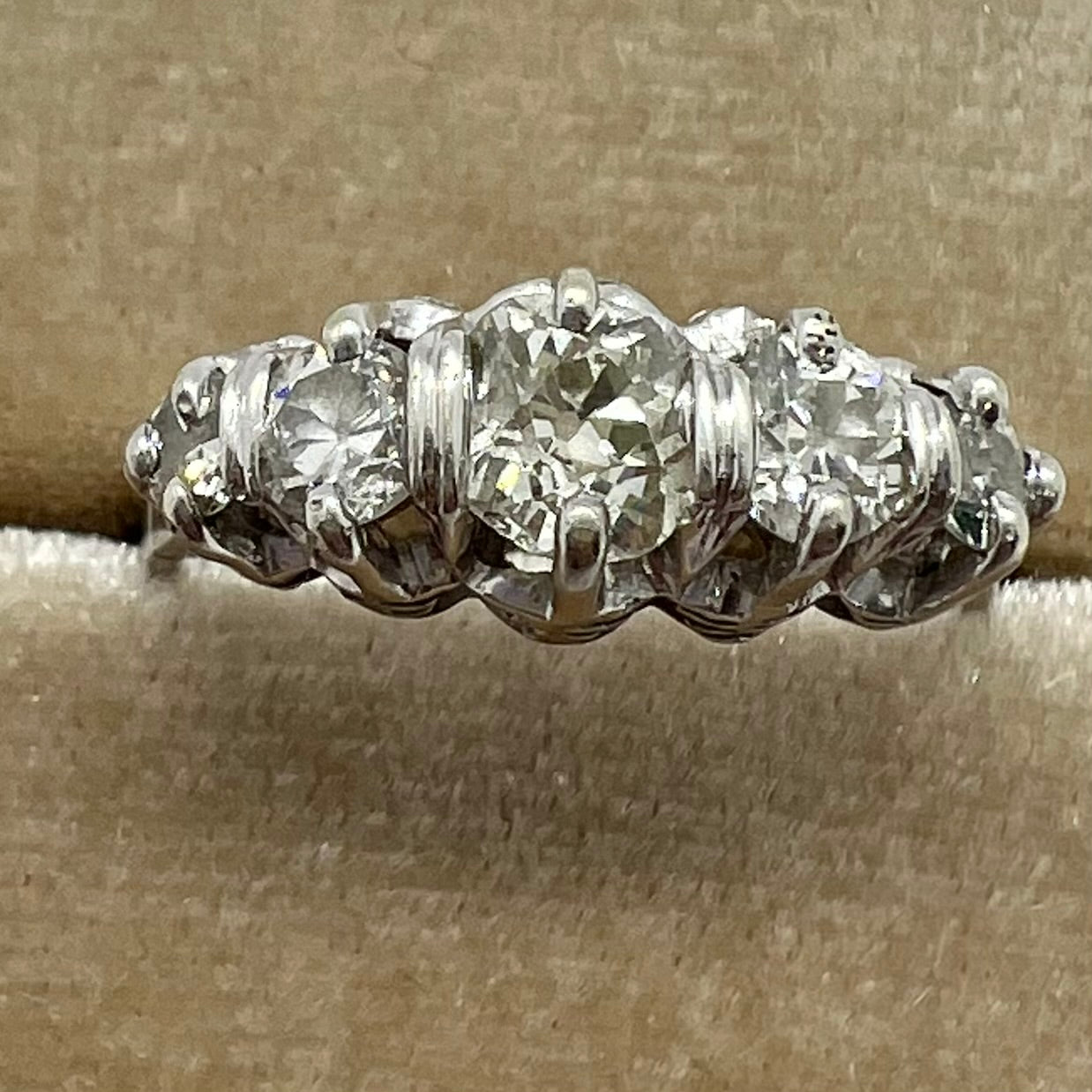 Wedding ring with five old mine diamonds, total estimated 1 ct