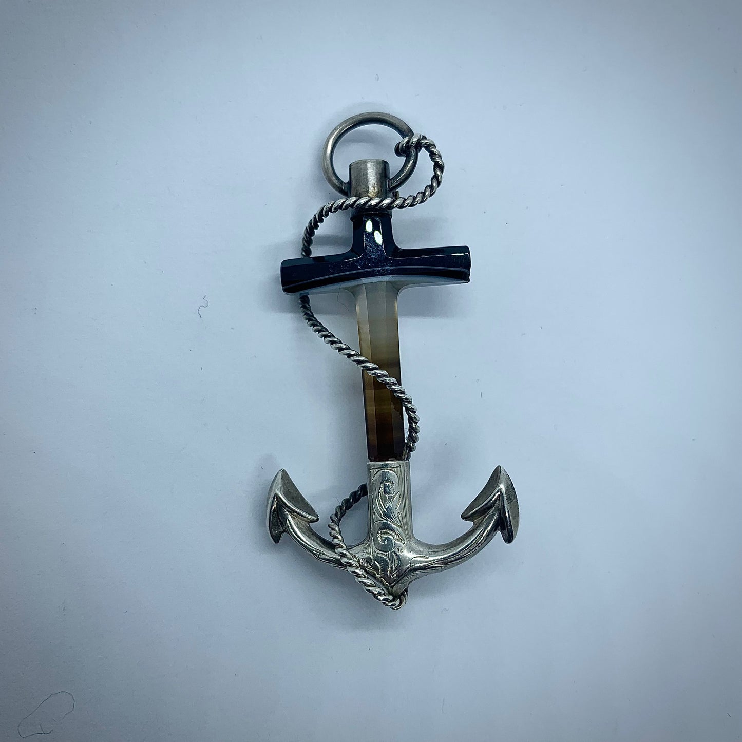 Antique Scottish anchor brooch with silver and agate top