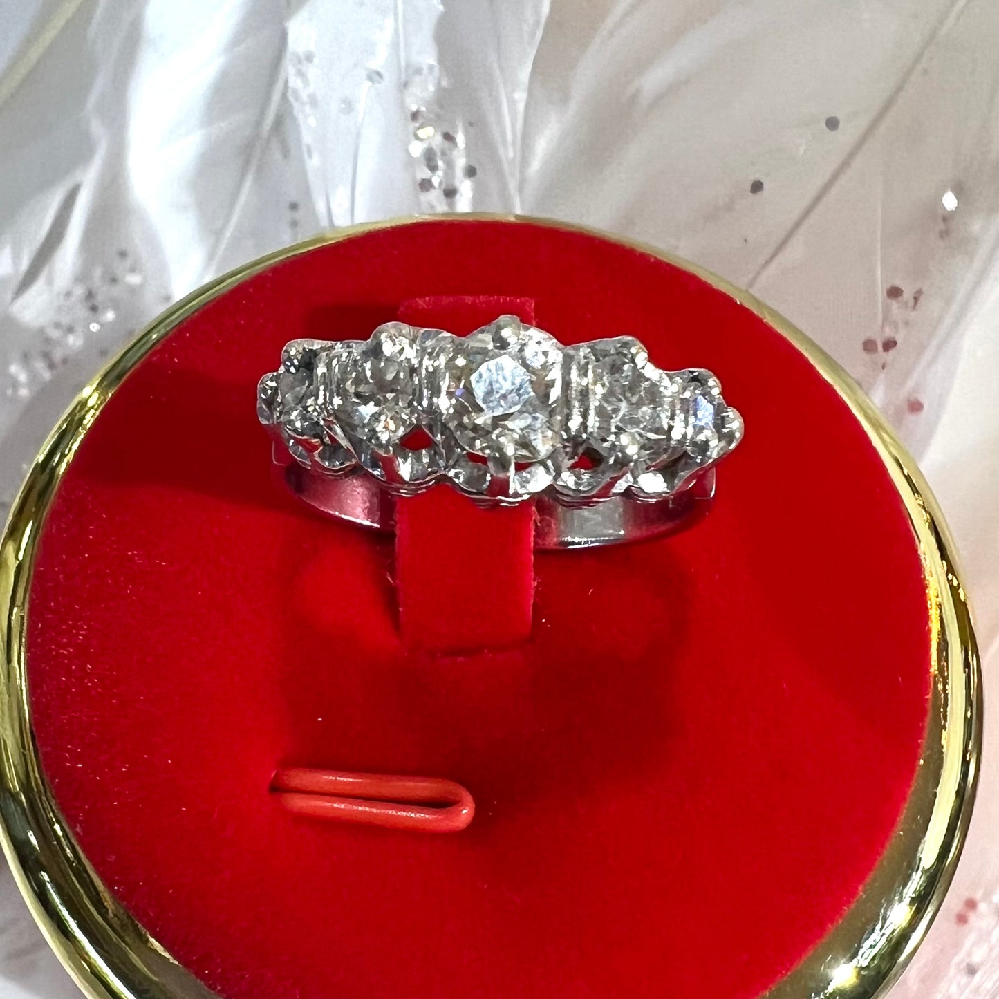 Wedding ring with five old mine diamonds, total estimated 1 ct