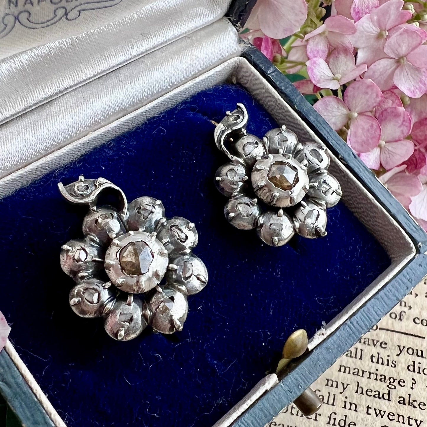 Orecchini veneziani antichi 1780-1820 con diamanti, oro e argento