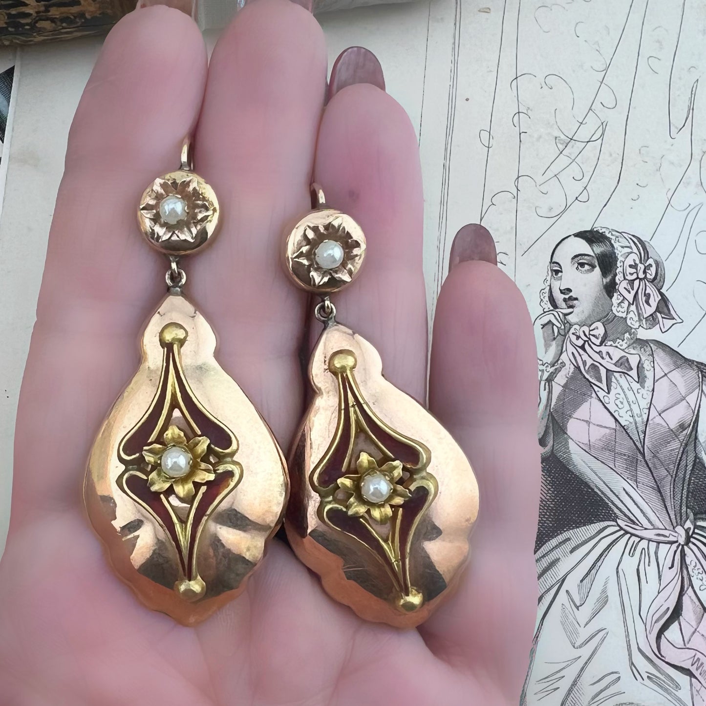 Orecchini Borbonici con Perle — Regno delle Due Sicilie, metà ‘800