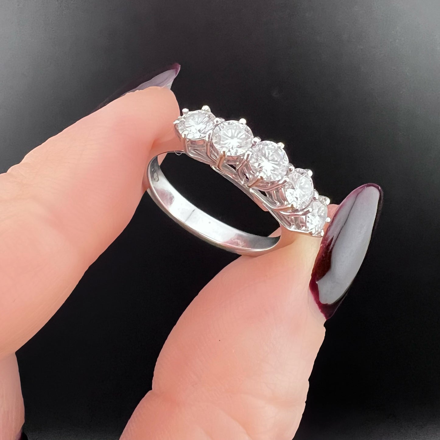 Anello vintage in oro bianco 18 carati e diamanti IF VS - GH 1 ct totale