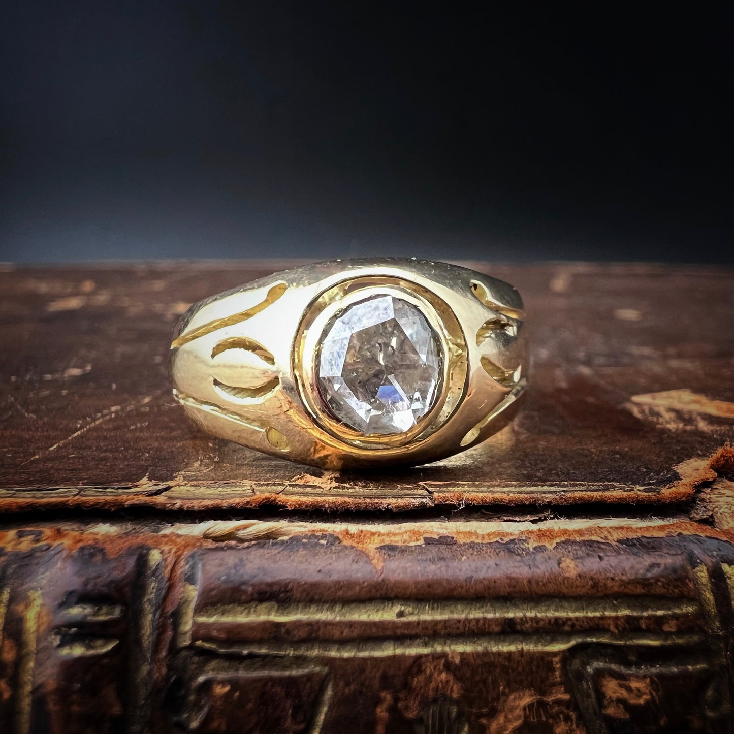 Victorian Era (c. 1850) Men's 18K Gold and Diamond Ring