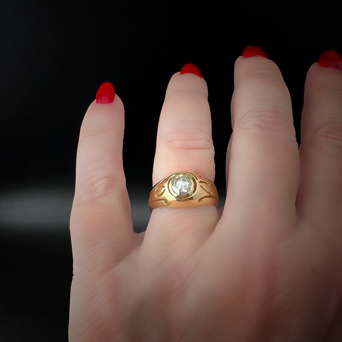 Victorian Era (c. 1850) Men's 18K Gold and Diamond Ring