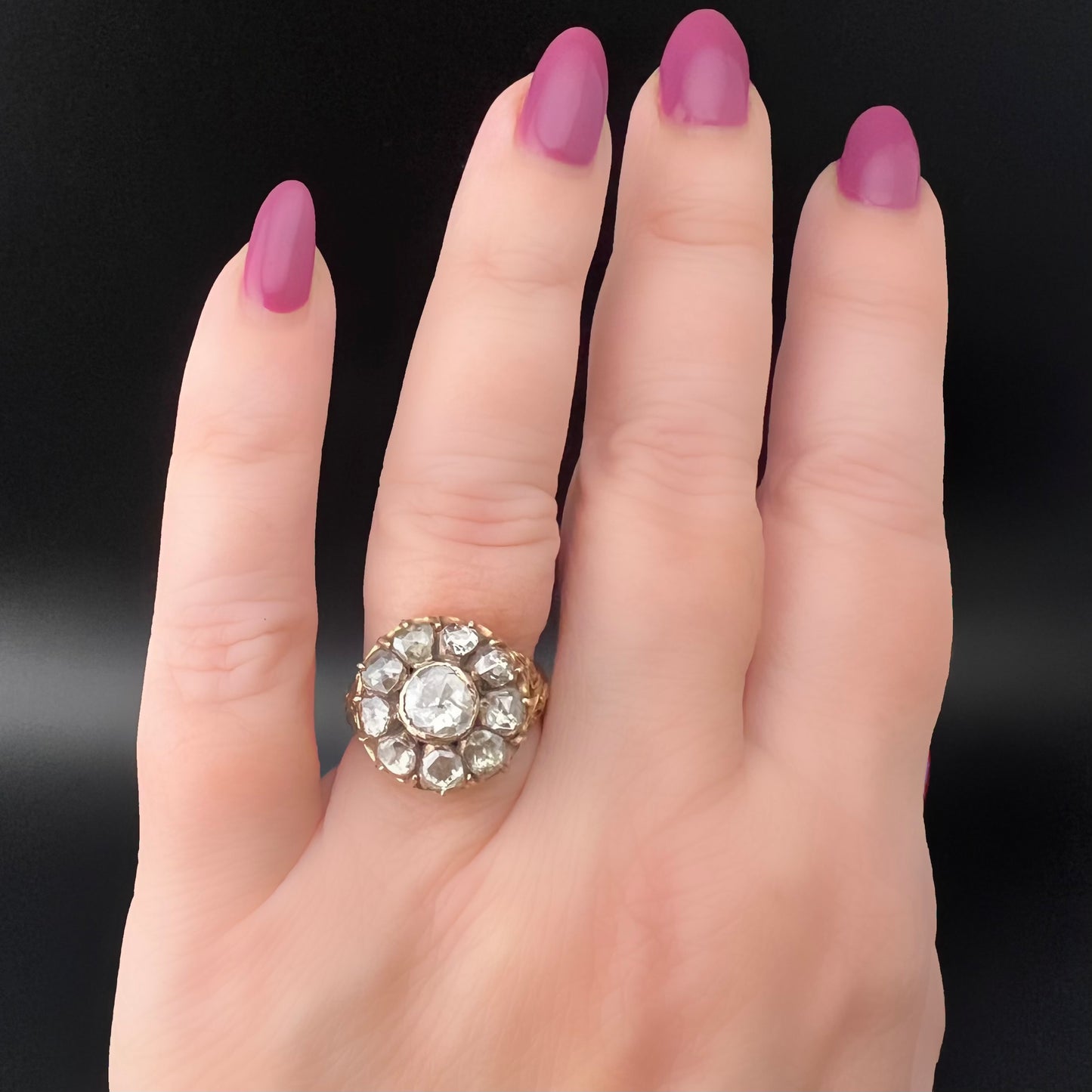 Large ring from the early 19th century in 18 ct gold and rose-cut diamonds for approximately 2 ct