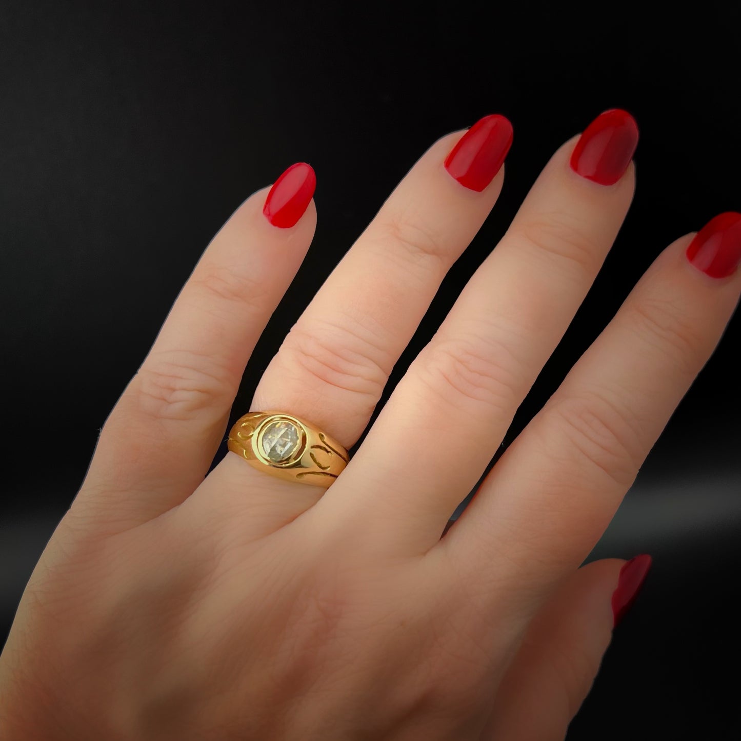 Victorian Era (c. 1850) Men's 18K Gold and Diamond Ring