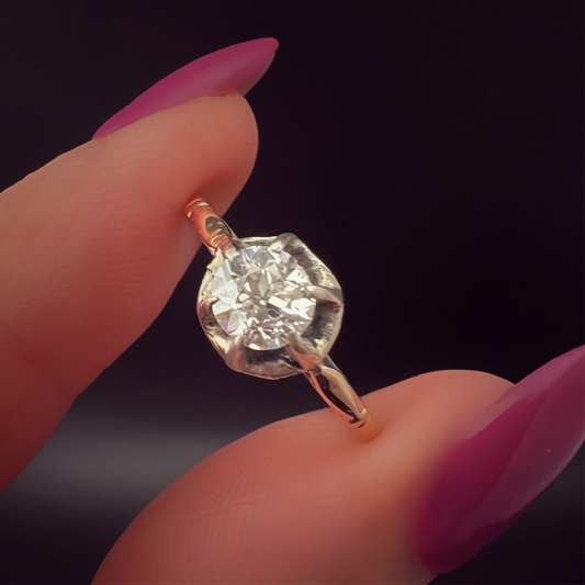 Solitario anni ‘20 oro 18 ct diamante vecchia Europa 0.45