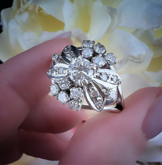 Anello vintage in oro bianco 14 ct con diamanti – USA, Anni ’60