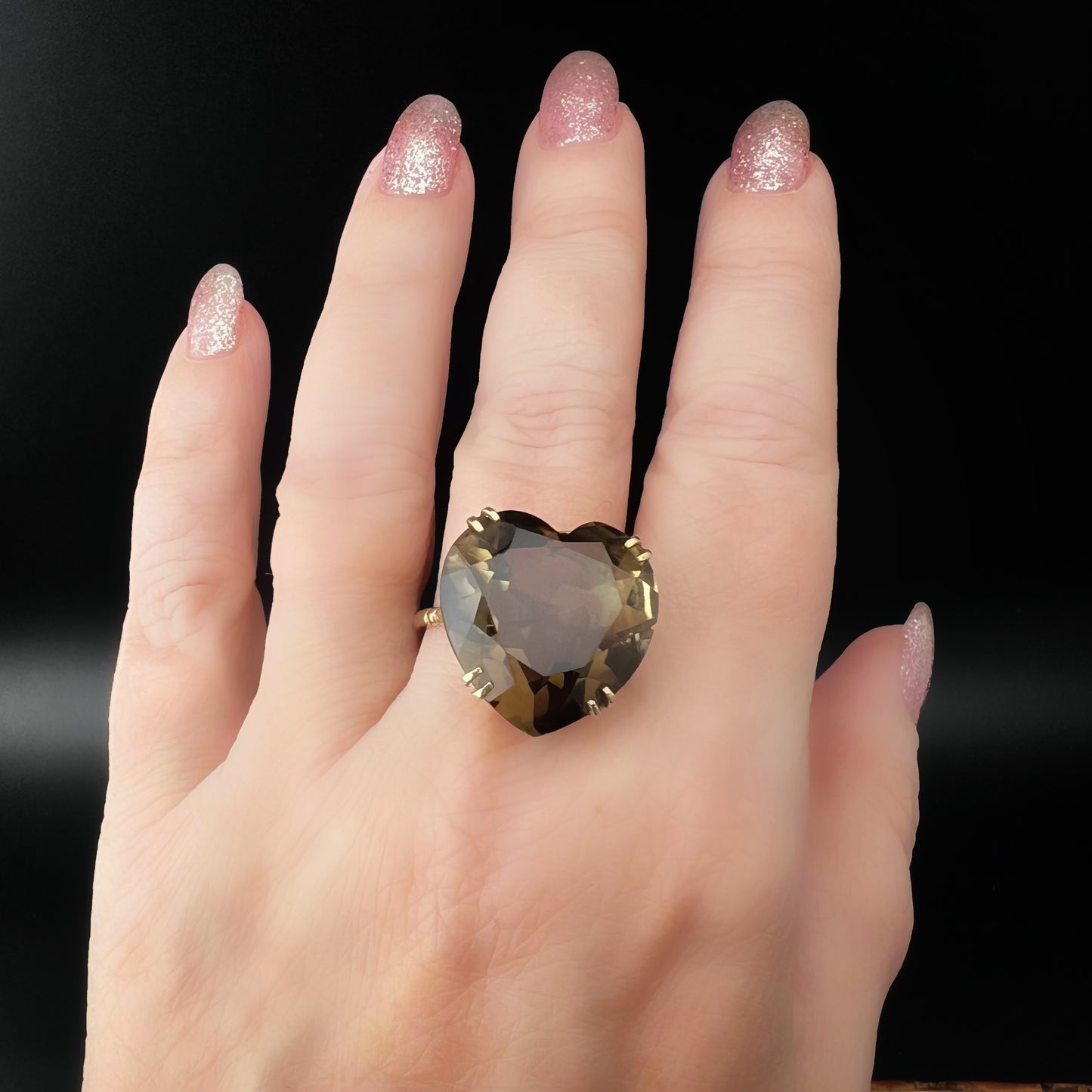 Vintage 1960s Cocktail Ring with Heart-Shaped Smoky Topaz