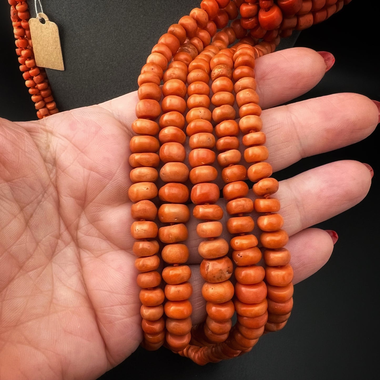 5-strand natural coral necklace, 214 grams