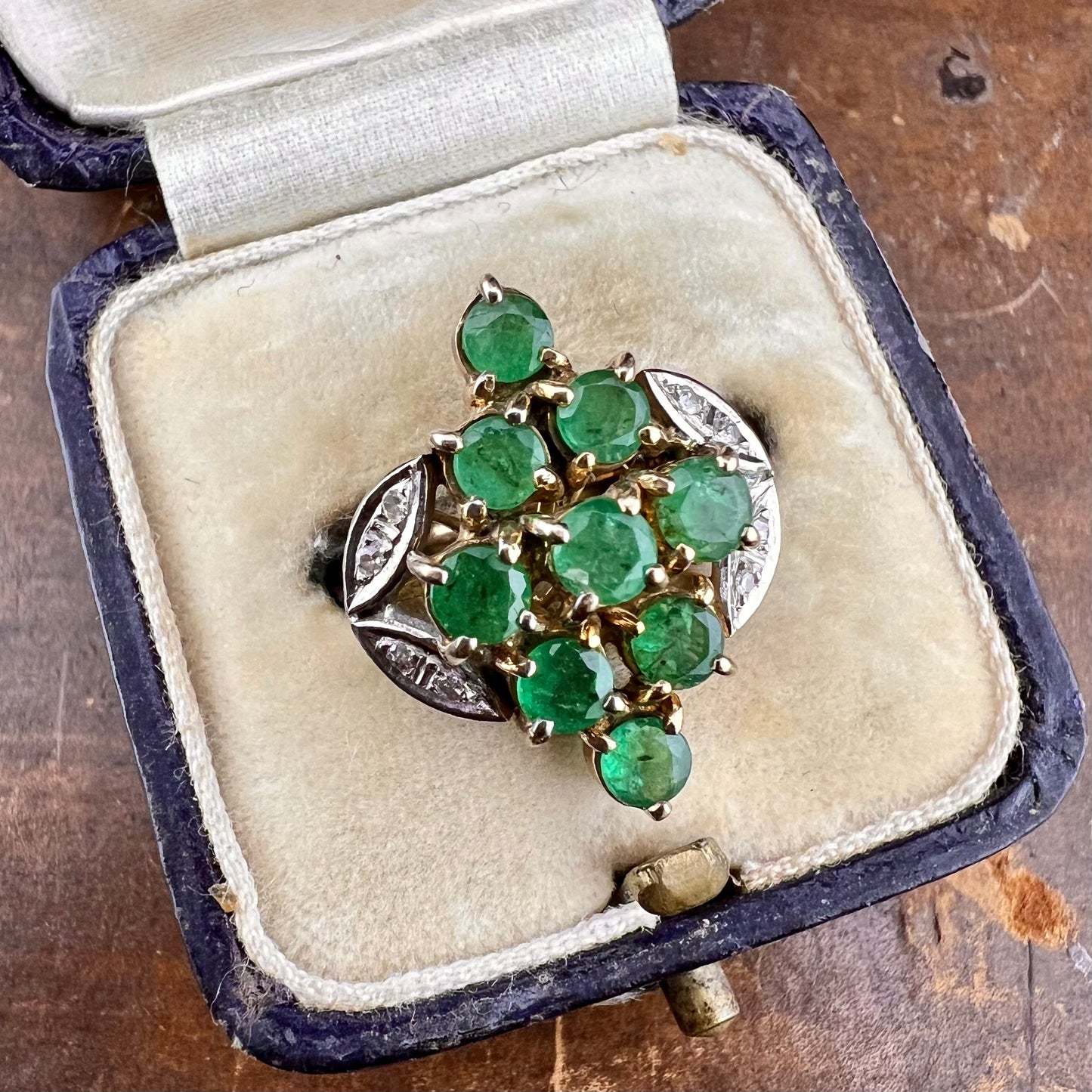 14K gold emerald and diamond ring