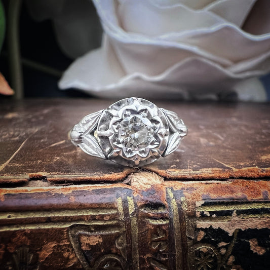 💍 Anello solitario d’epoca in oro 18 ct e platino con diamante