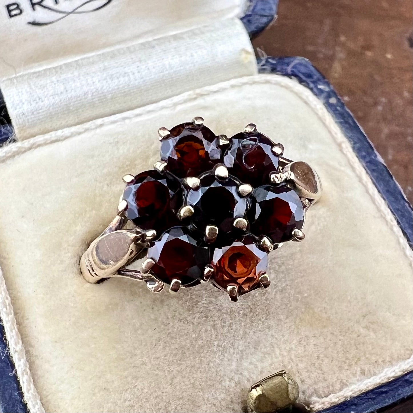 9 Karat Gold Granat Gänseblümchen Ring, 1976