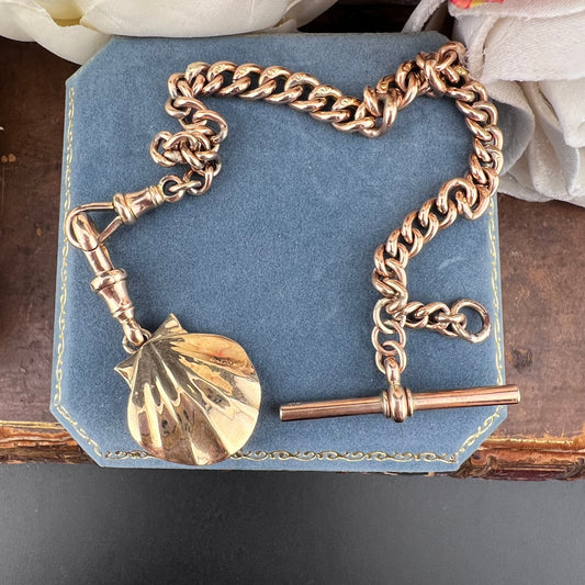 9 Karat Gold viktorianische Albert-Kette mit Muschelanhänger
