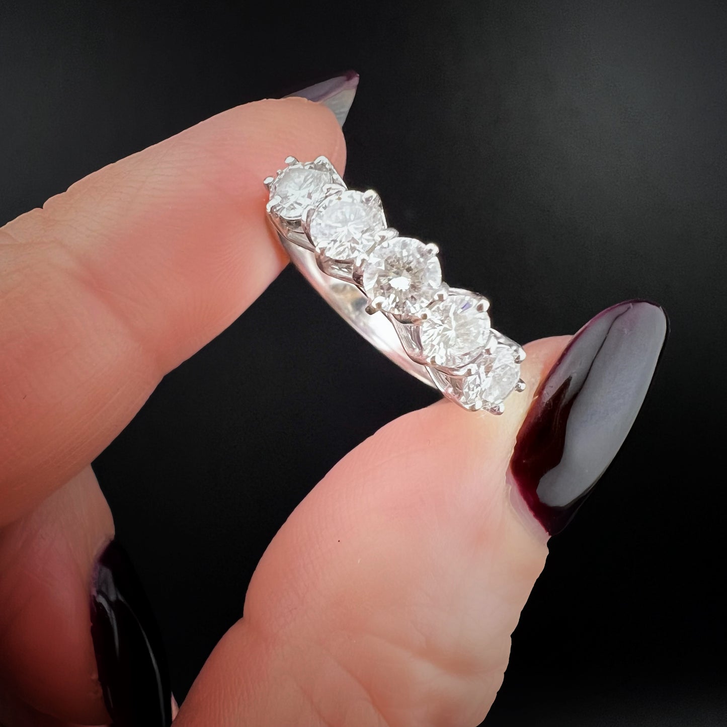 Anello vintage in oro bianco 18 carati e diamanti IF VS - GH 1 ct totale