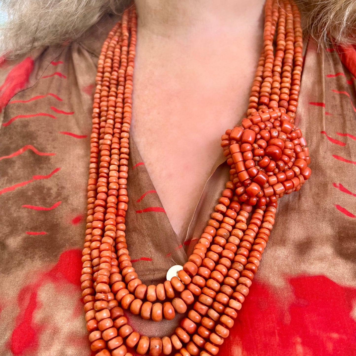 5-strand natural coral necklace, 214 grams