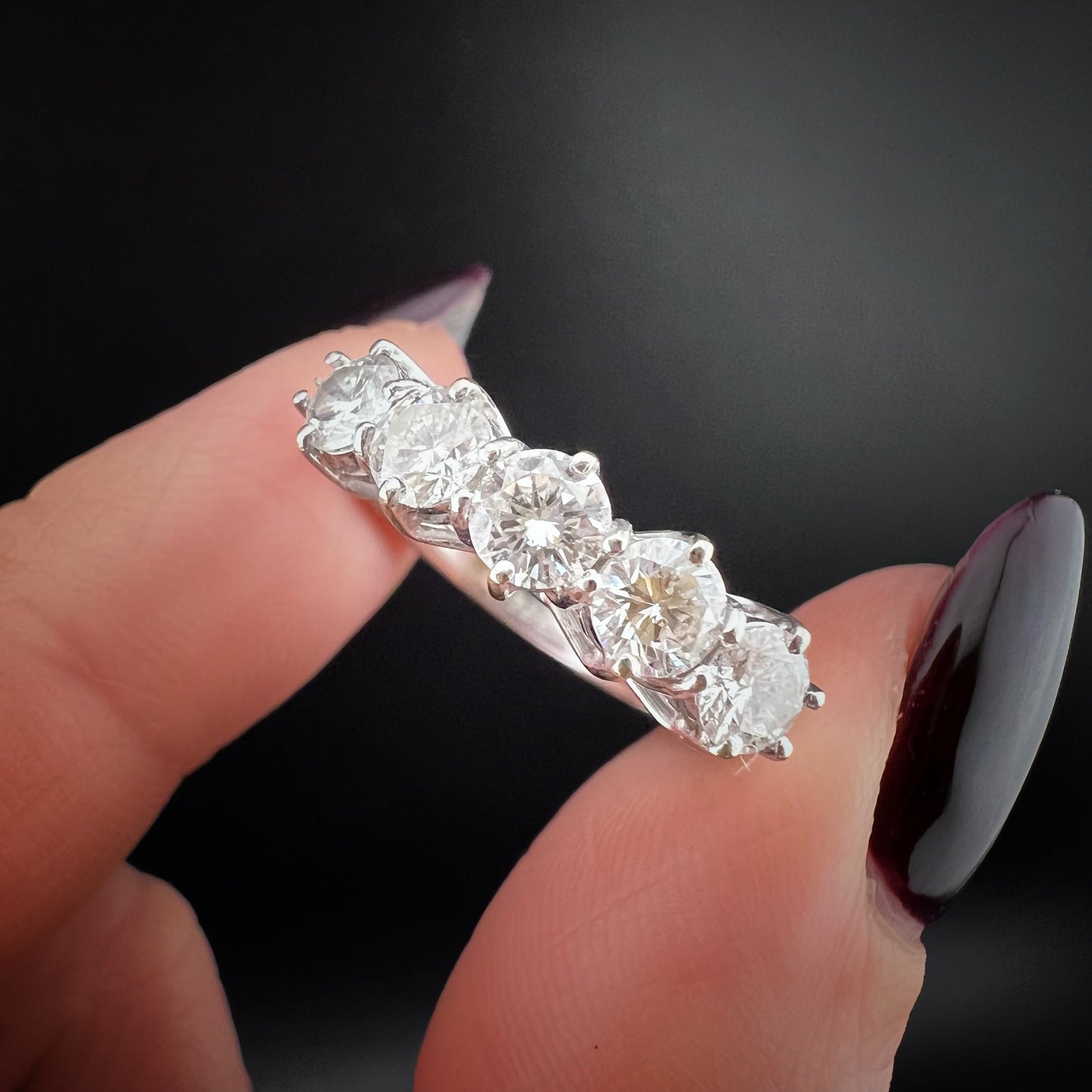 Anello vintage in oro bianco 18 carati e diamanti IF VS - GH 1 ct totale