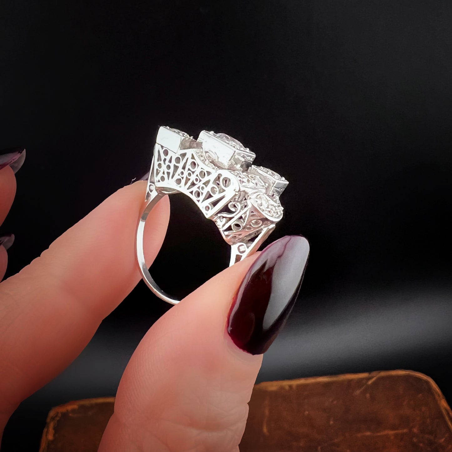 Art Deco Platinum Ring with Natural Diamonds