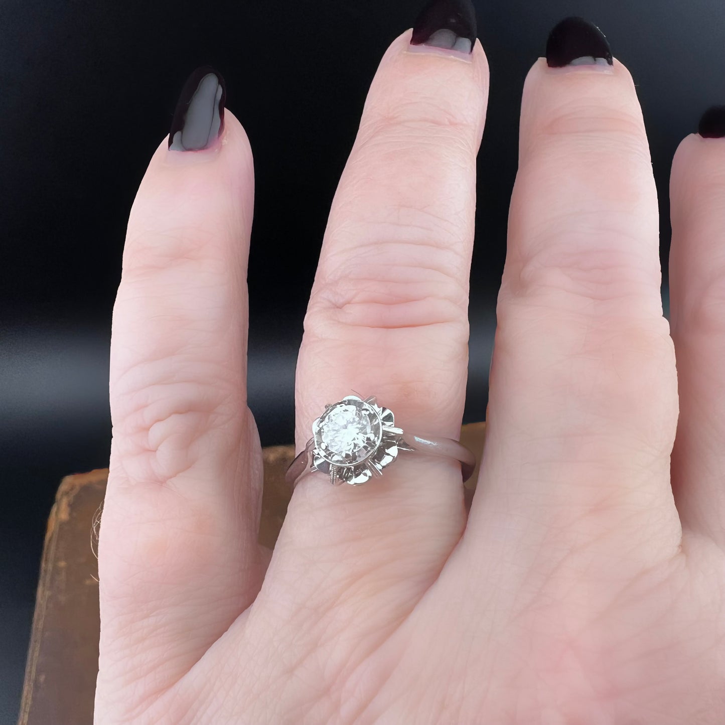 1940s White Gold Ring with Old European Cut Diamond