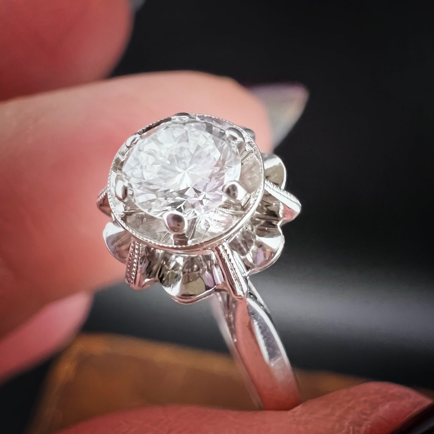 1940s White Gold Ring with Old European Cut Diamond
