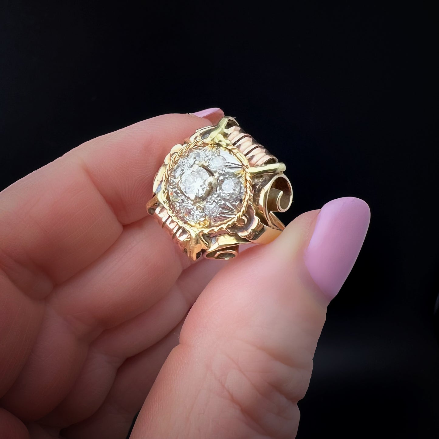 Antique 14K gold ring with diamonds - Early 1900s