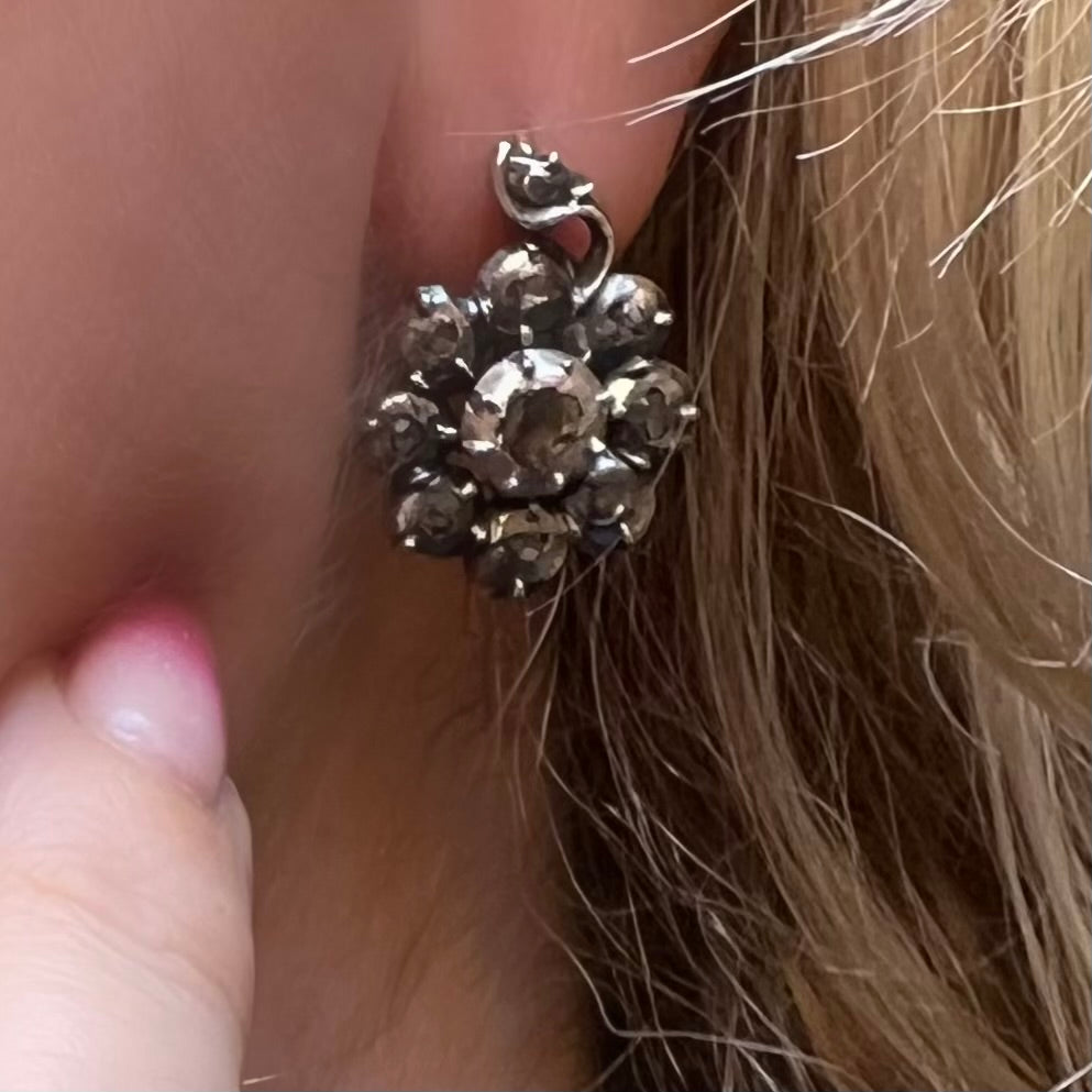 Orecchini veneziani antichi 1780-1820 con diamanti, oro e argento