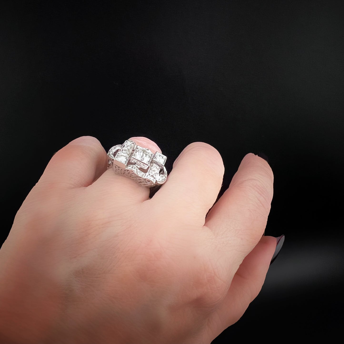 Art Deco Platinum Ring with Natural Diamonds