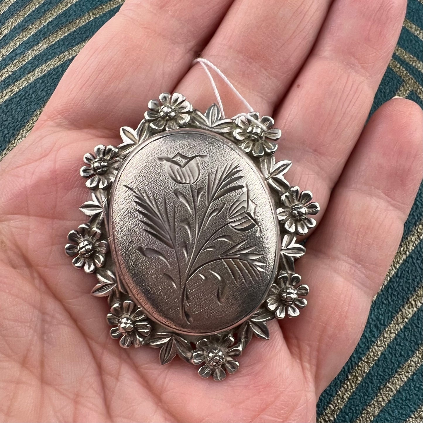 Large vintage hand-engraved silver locket