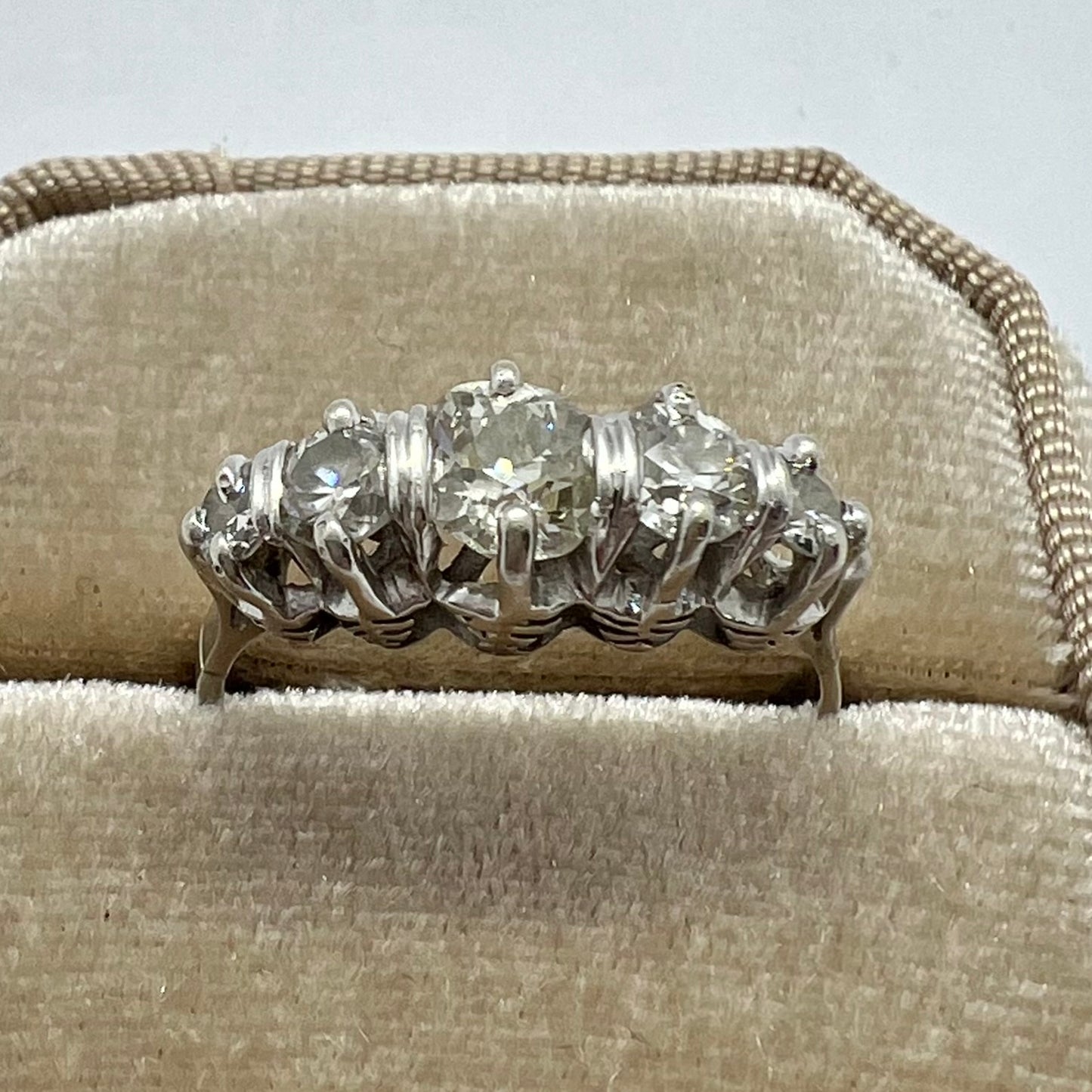 Wedding ring with five old mine diamonds, total estimated 1 ct