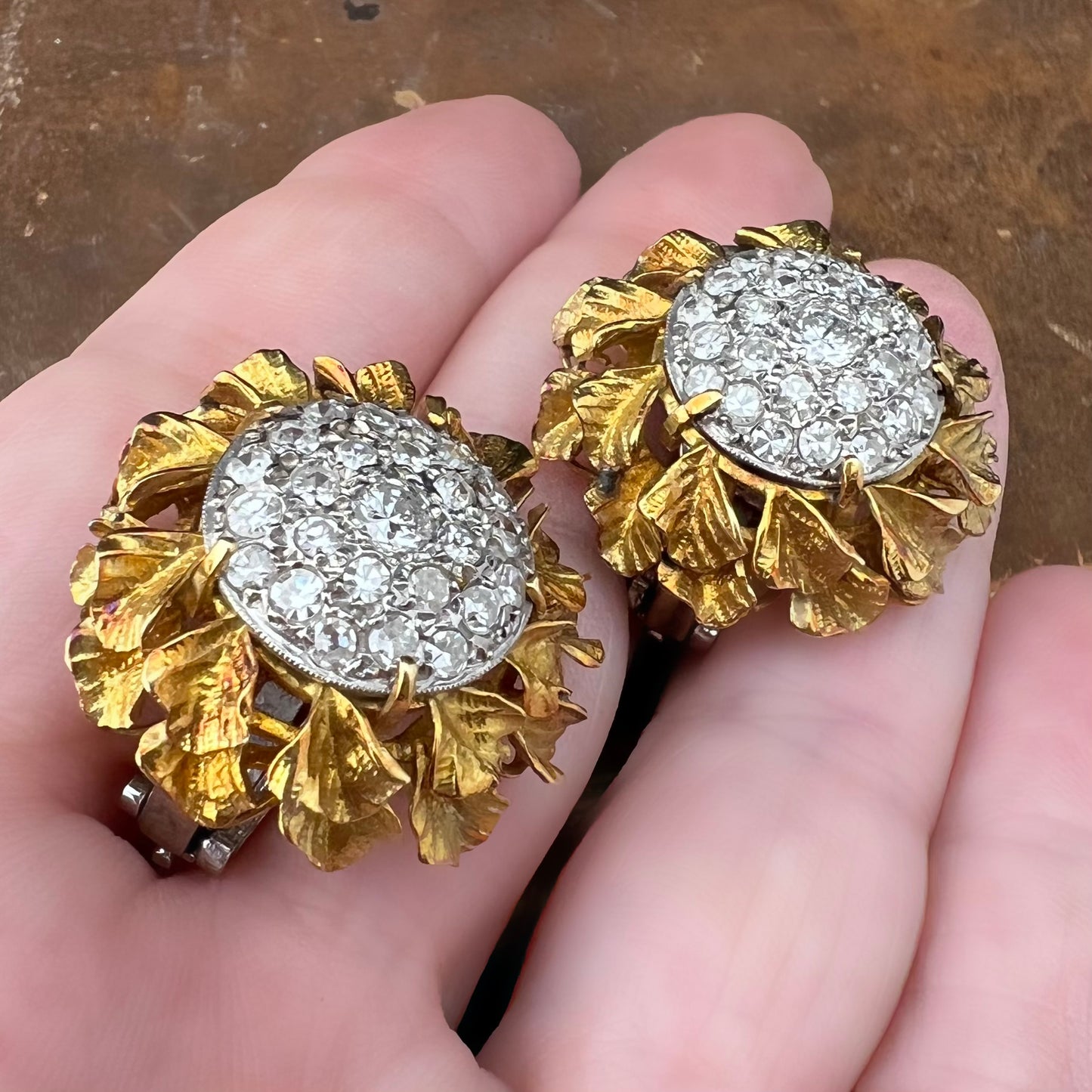 Pair of gold and diamond earrings from the 1950s and 1960s