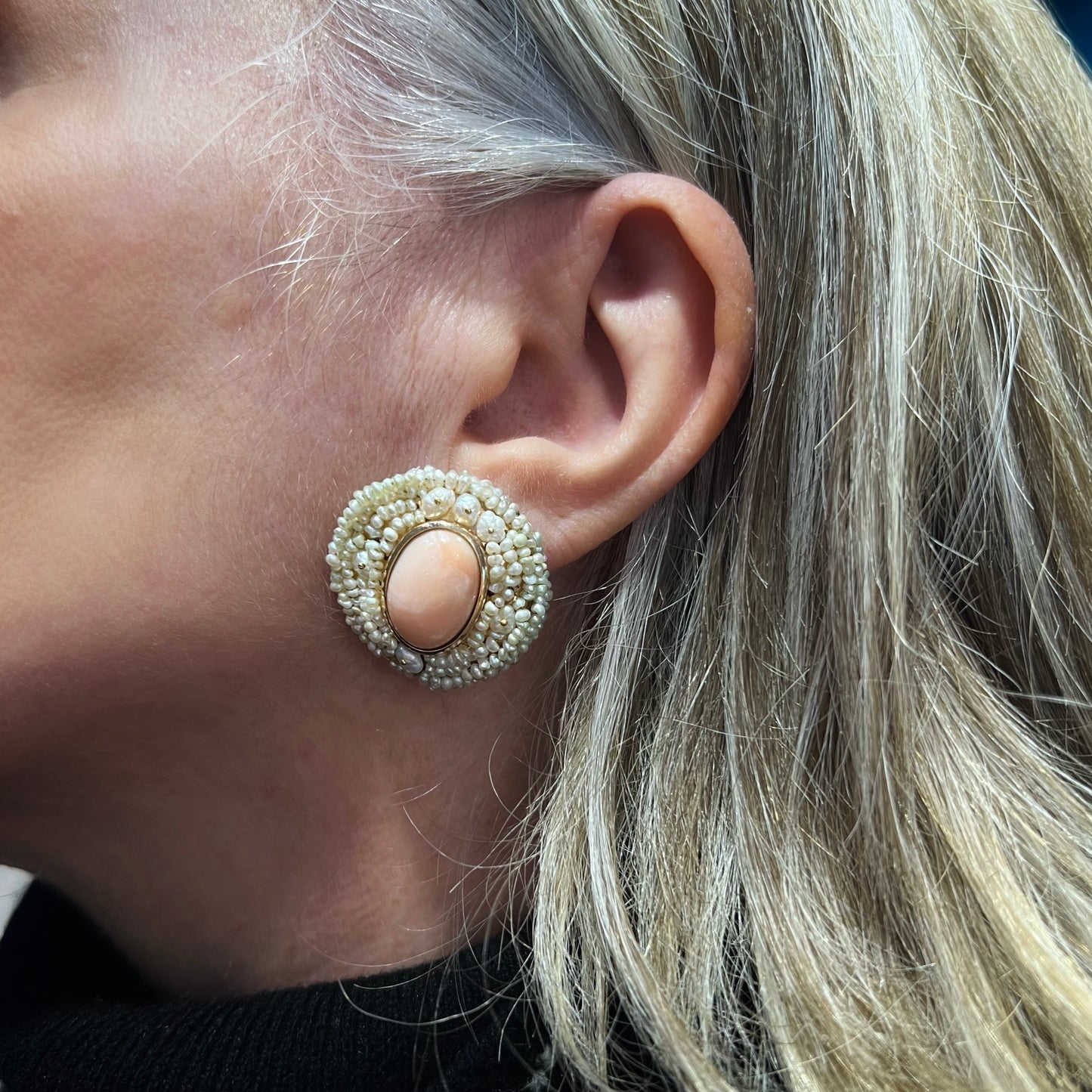 Gold, coral, and natural pearl earrings. Italy, c. 1950.
