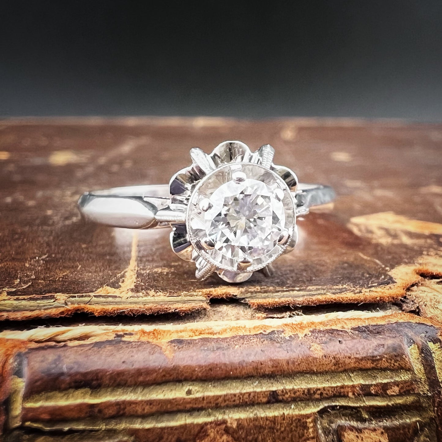 1940s White Gold Ring with Old European Cut Diamond