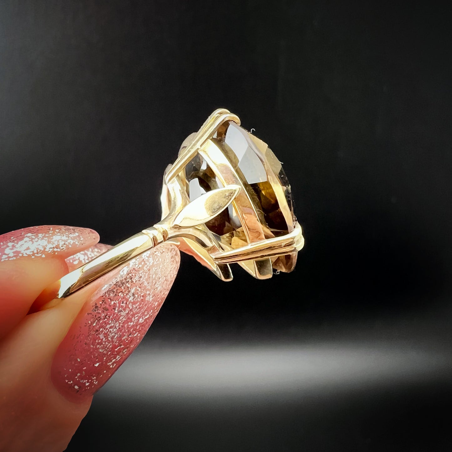 Vintage 1960s Cocktail Ring with Heart-Shaped Smoky Topaz