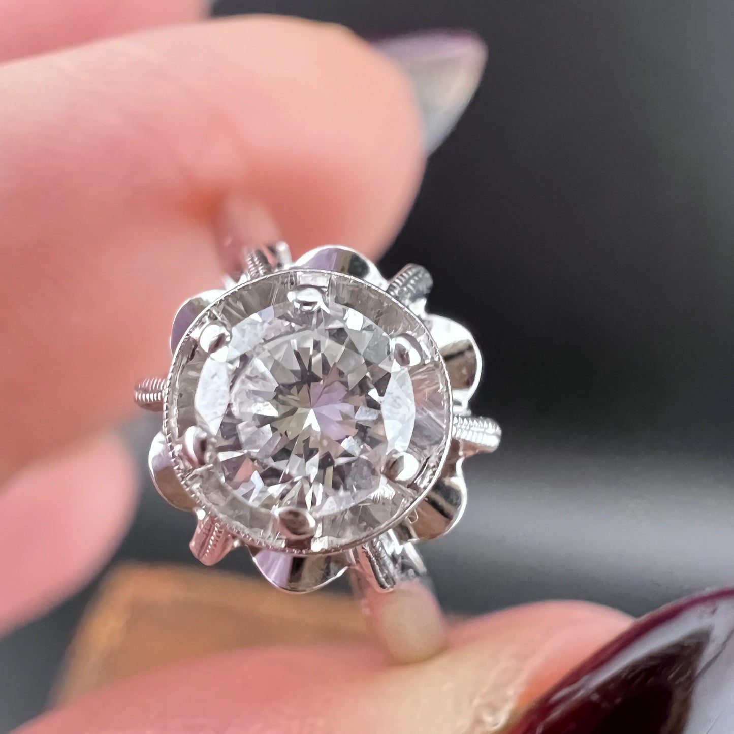 1940s White Gold Ring with Old European Cut Diamond