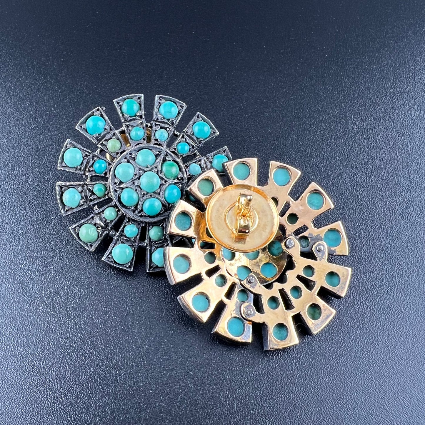 Orecchini art déco in oro e turchesi