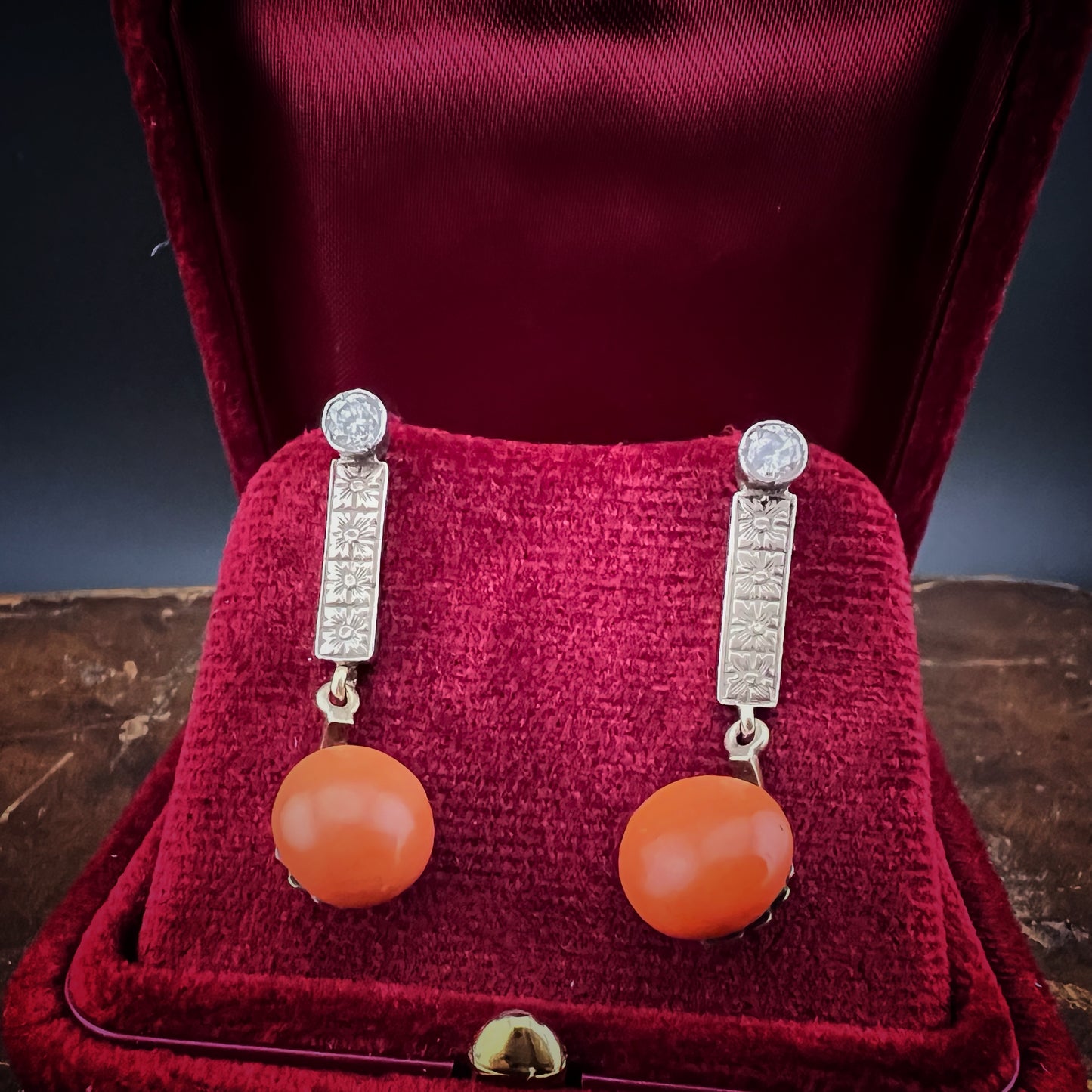 Art Deco Diamond and Coral Earrings, 1930s