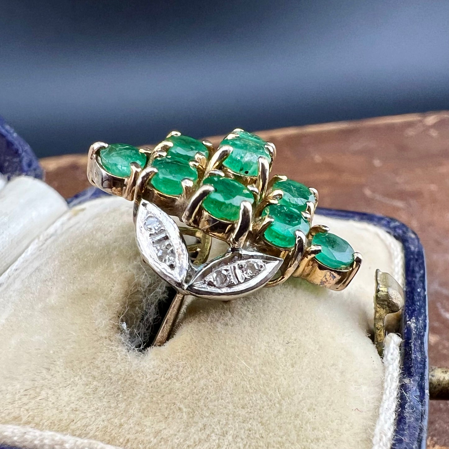 14K gold emerald and diamond ring
