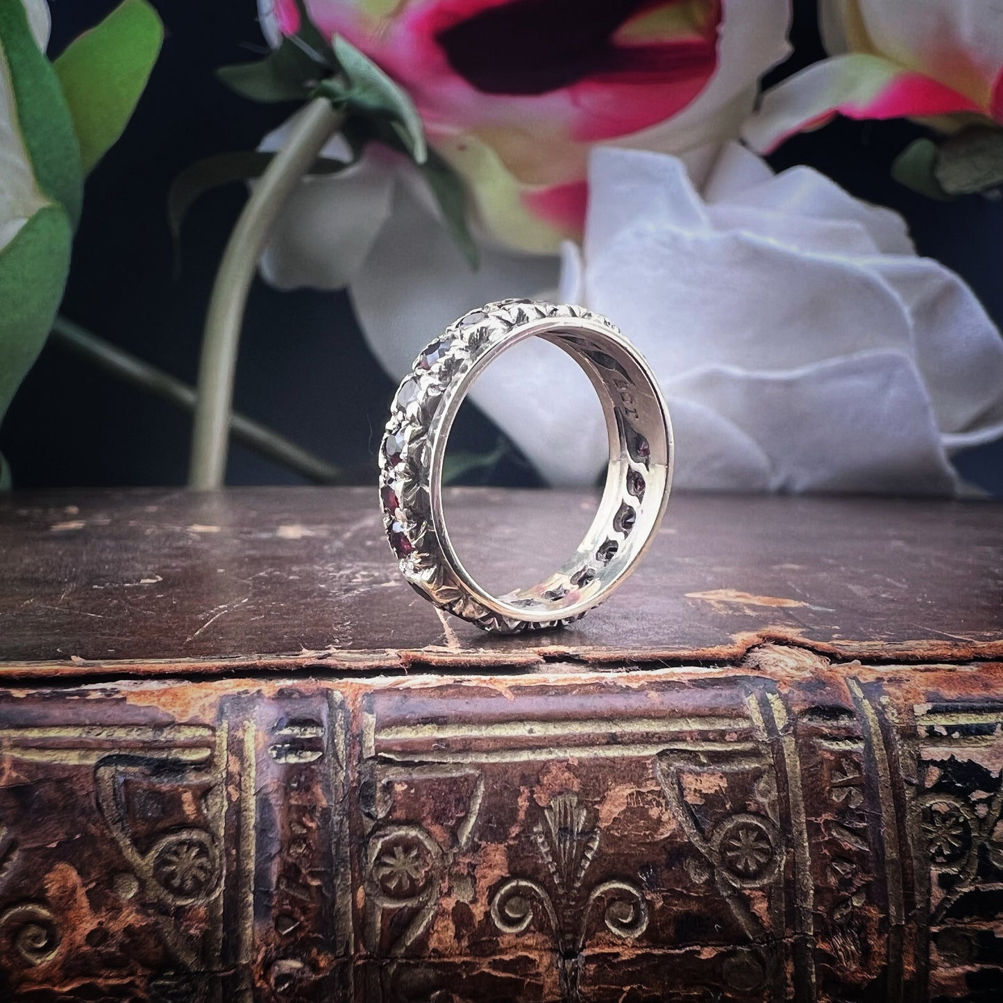 Vintage Gold Eternity Ring with Garnets
