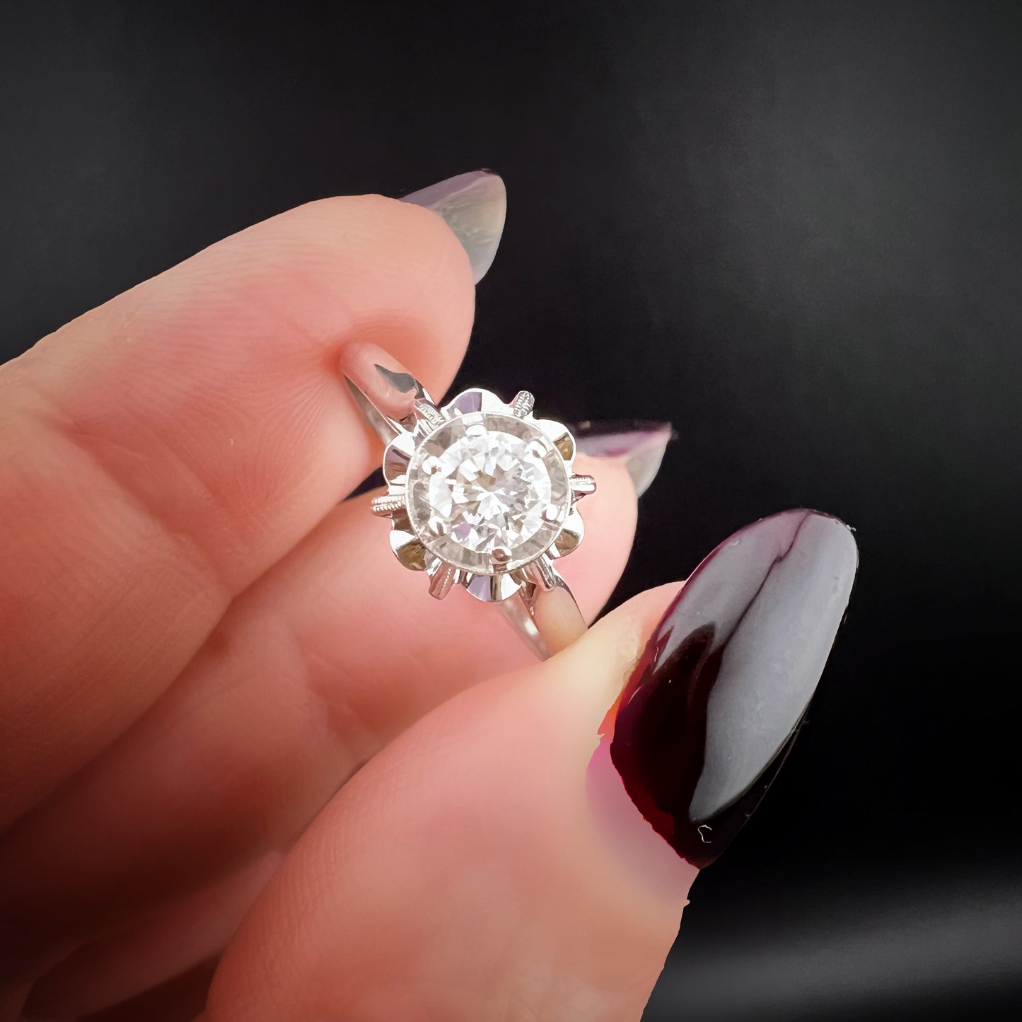 1940s White Gold Ring with Old European Cut Diamond