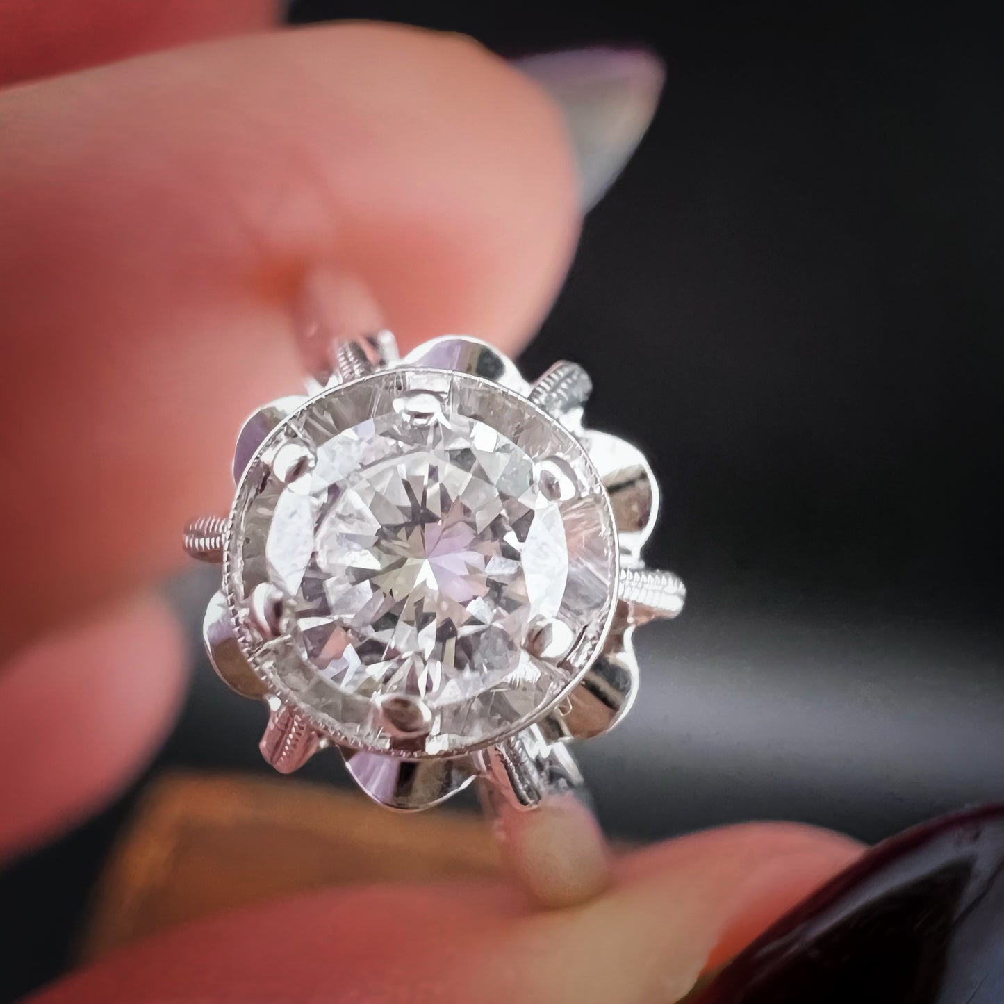 1940s White Gold Ring with Old European Cut Diamond