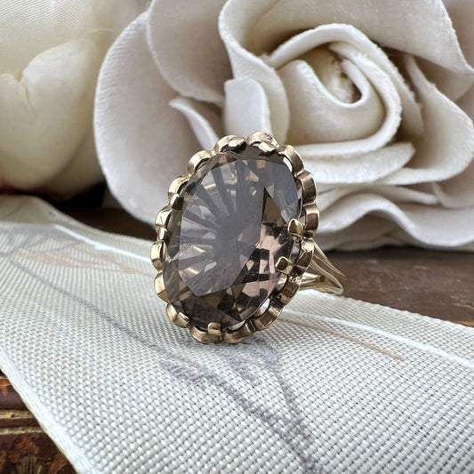 Anello vintage cocktail con quarzo caffè – Birmingham 1977